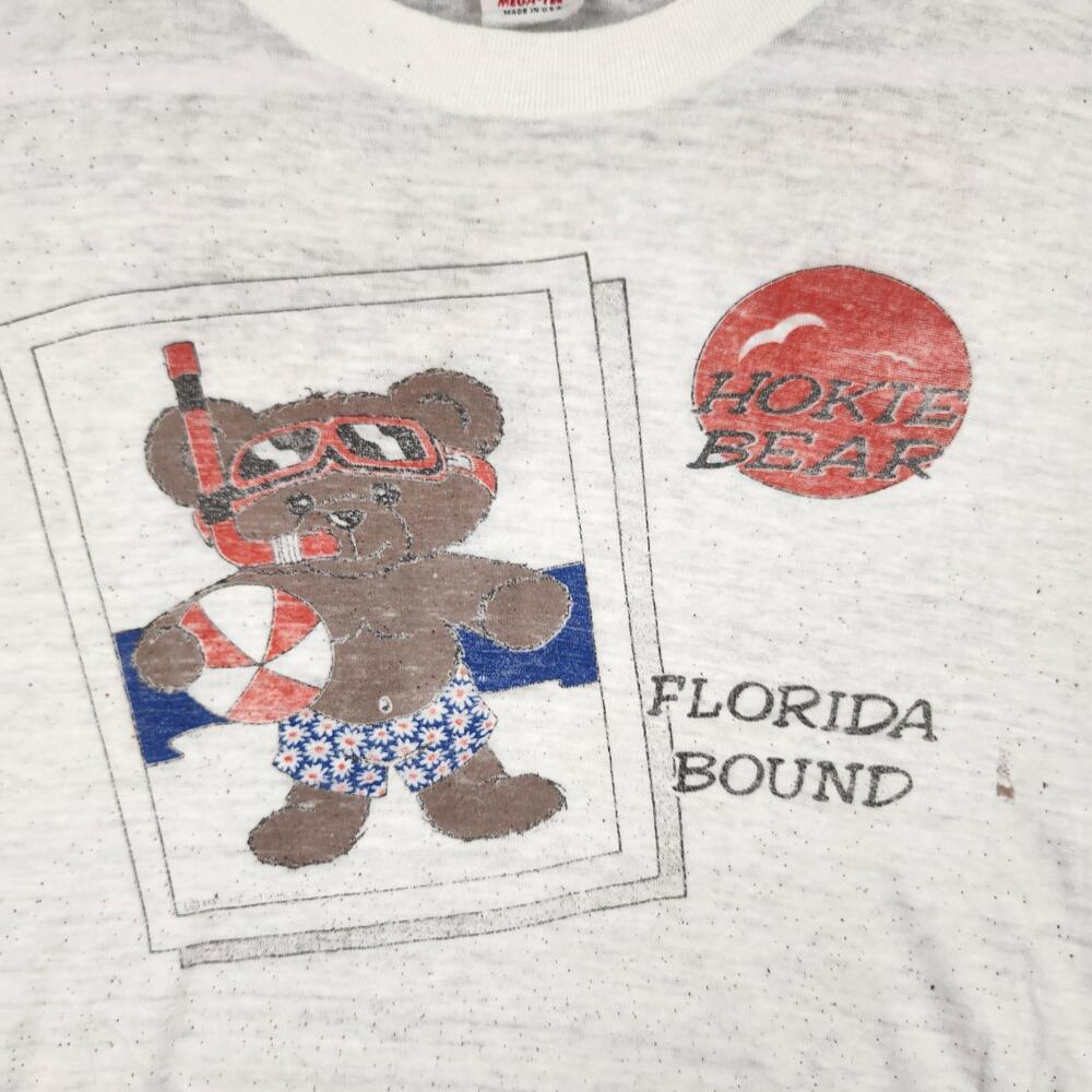 Vintage Hokie Bear Florida Bound Shirt Mens 2XL White Beach USA 80s Graphic Logo